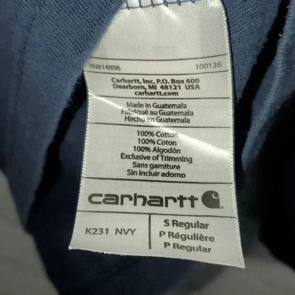 Men′s Carhartt Original Fit Crewneck Long Sleeve T-Shirt w Sleeve Logo Size S - Picture 9 of 11